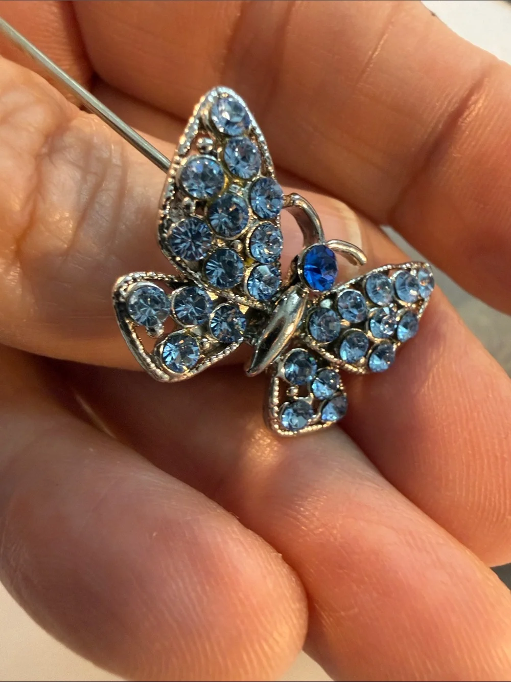 Vintage Butterfly Dainty Pin Brooch in Light Blue Guc .75” x 1” w